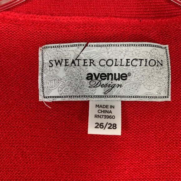 Avenue Holiday Red Cardigan Sweater Women’s Size 4X Plus Sequin Trim Open Front - Picture 10 of 15